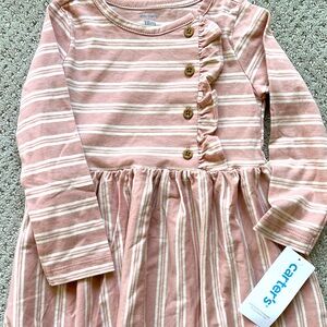 NWT Carter's Blush Striped Long Sleeve Dress baby girl 18 months